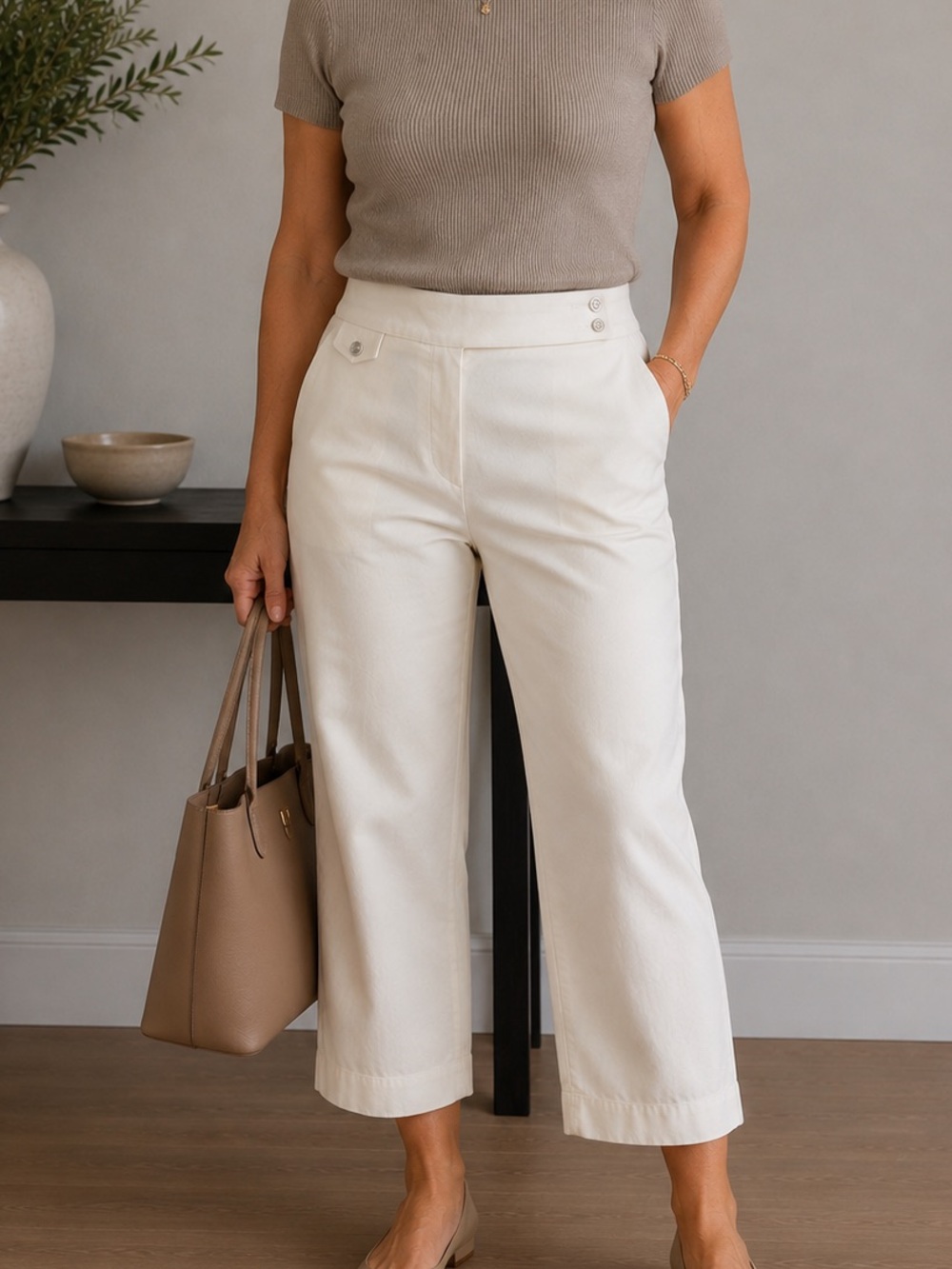Jules & Leopold Pull On Wide Leg Crop Pants Ivory Large NWT